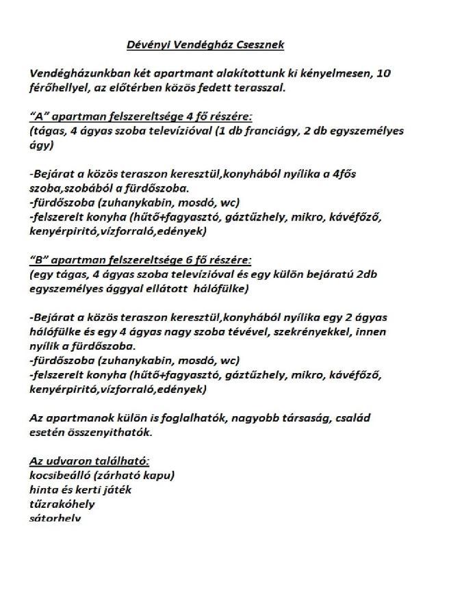 Dévényi Vendégház Csesznek Esterno foto